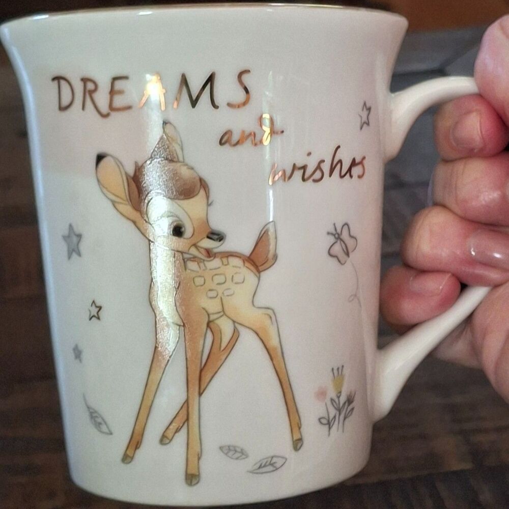 Disney Bambi Dreams & Wishes Mug Zrike Brands Gold Rim Coffee Cup Collectible